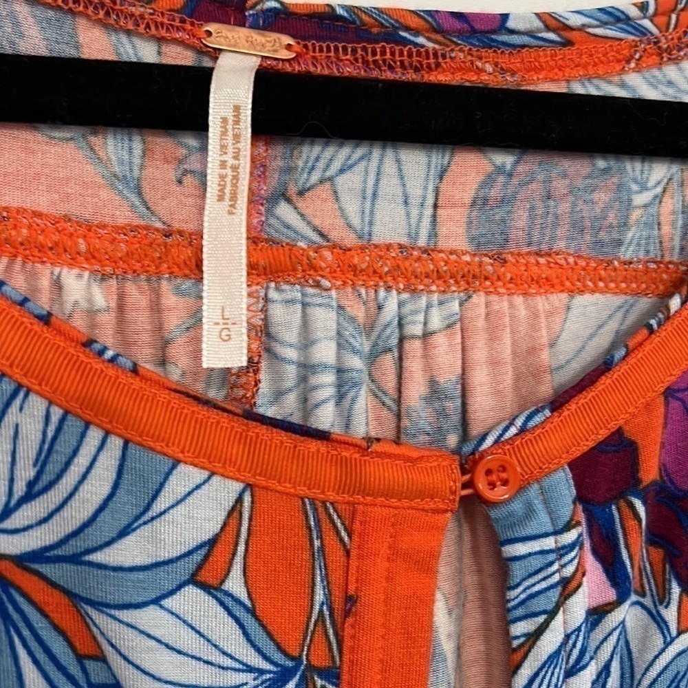 FREE PEOPLE PRINTED KEEPIN ON TIE SIDE PEASANT TIE DETIAL TEE ORANGE HOB… - Picture 7 of 8